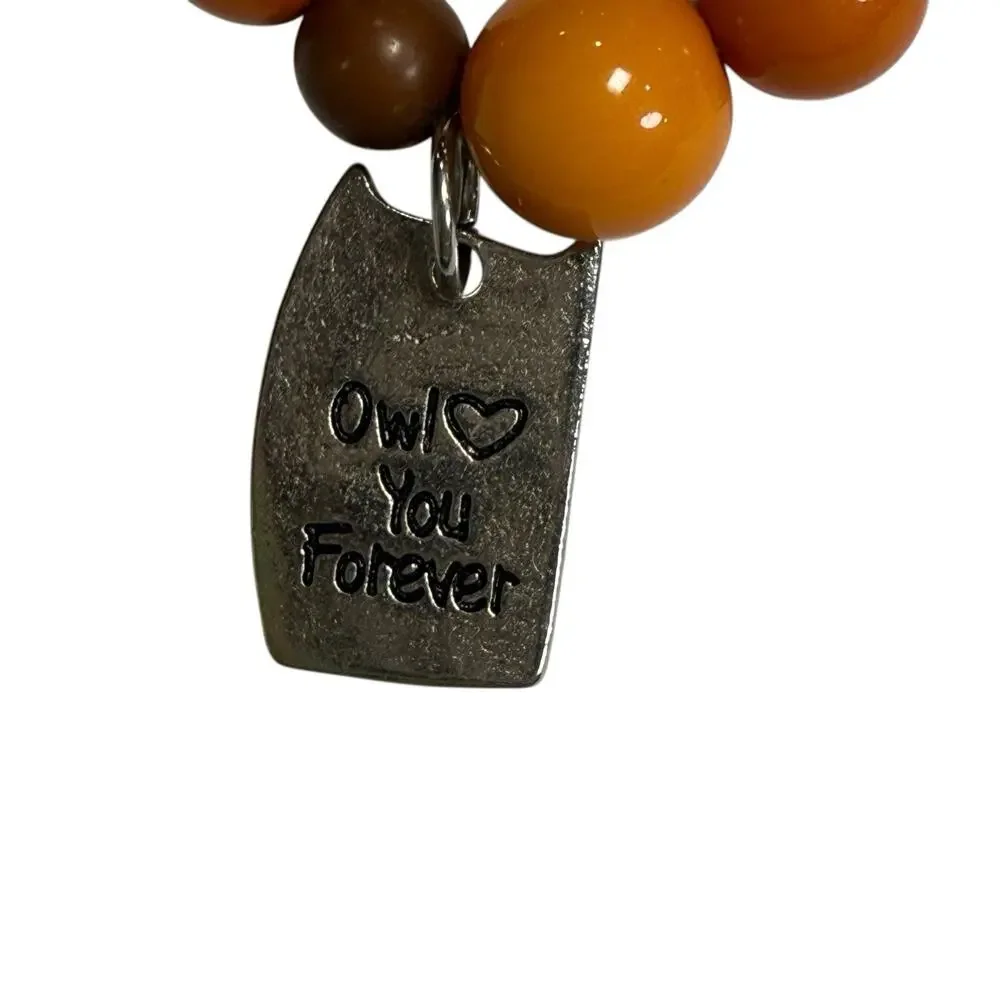 Owl Charm‎ Orange and Brown Beaded Stretch Bracelet Fall Neutral Owl You Forever